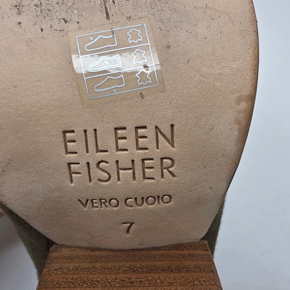 Eileen Fisher Hawk Olive Green Suede Block Heel Size 7 - Picture 8 of 14